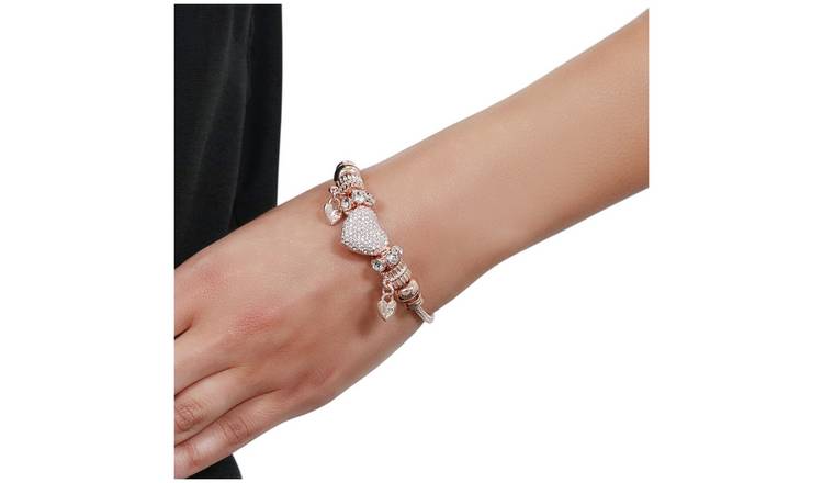 Buy Lipsy Gold Colour Crystal Pave Heart Charm T Bar Bracelet