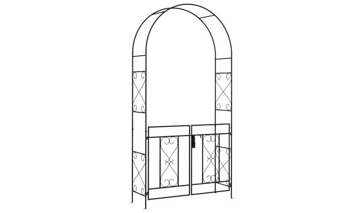 Outsunny Metal Garden Arch Trellis with Double Gates - Black