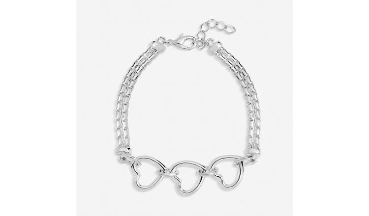 Inicio Silver Plated Interlink Heart Bracelet In Gift Pouch