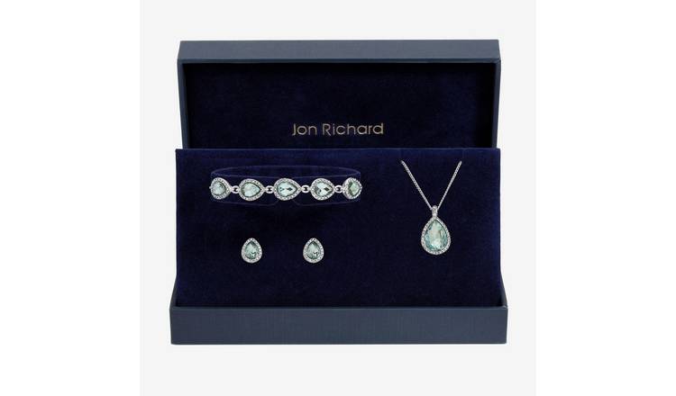 Jon Richard Silver Plated and Aqua Pear Drop Trio Gift Set
