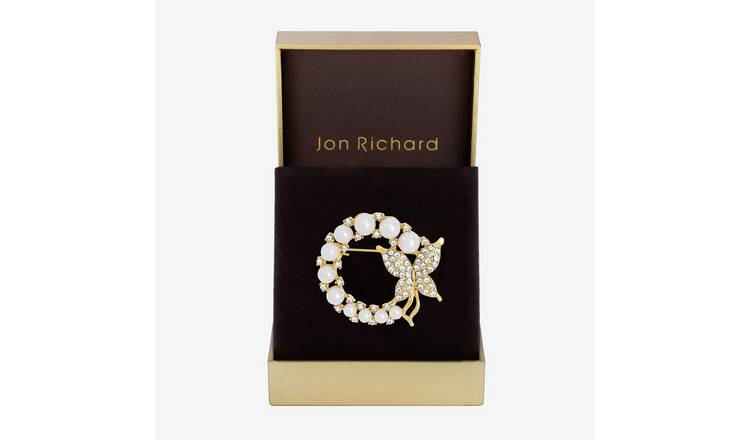 Jon Richard Gold Plated Pearl and Butterfly Brooch Gift Box