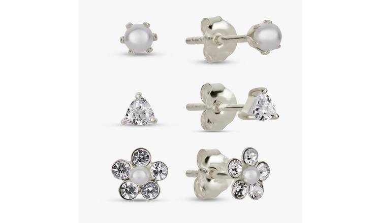 Revere Kids Sterling Silver Pearl & Crystal Stud Earrings