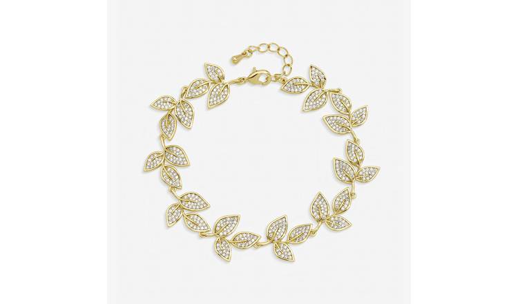 Jon Richard Gold Plated Cubic Zirconia Leaf Bracelet