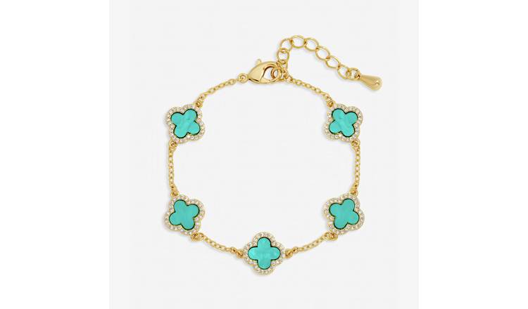 Jon Richard Gold Plated Turquoise Clover Station Bracelet