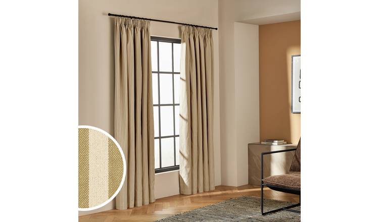 Habitat Blackout Stripe Pencil Pleat Curtains - Olive - 168x137cm