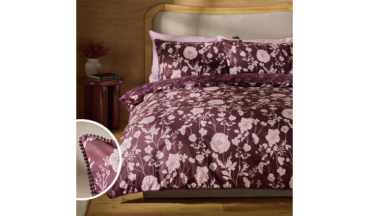 Argos Home Cotton Floral Burgundy Bedding Set - Double