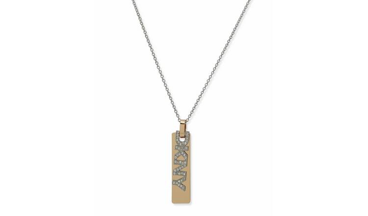 DKNY Gold & Silver Tone Pave Logo Tag Pendant Necklace