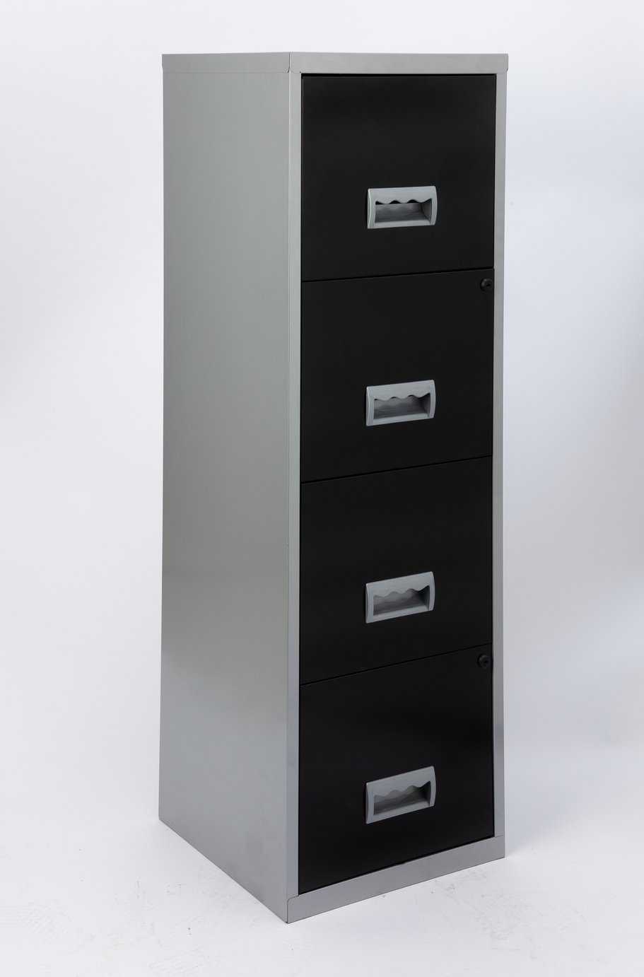 4 Drawer A4 Metal Filing Cabinet - Silver & Black