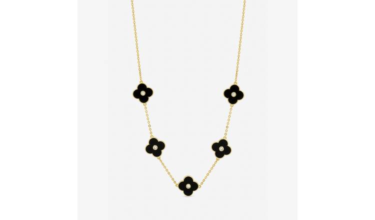 Jon Richard Gold Plated Black Jet Polished Clover Necklace