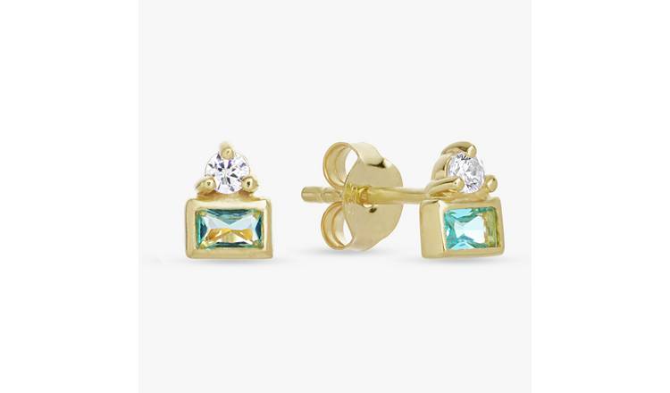 Revere Gold Plated Silver Rectangular Stone Stud Earrings