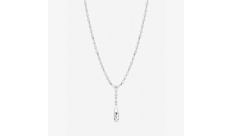 Jon Richard Rhodium Plated Pear Drop Y Necklace