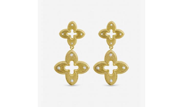 Jon Richard Gold Plated Textured Crystal Clover Earrings