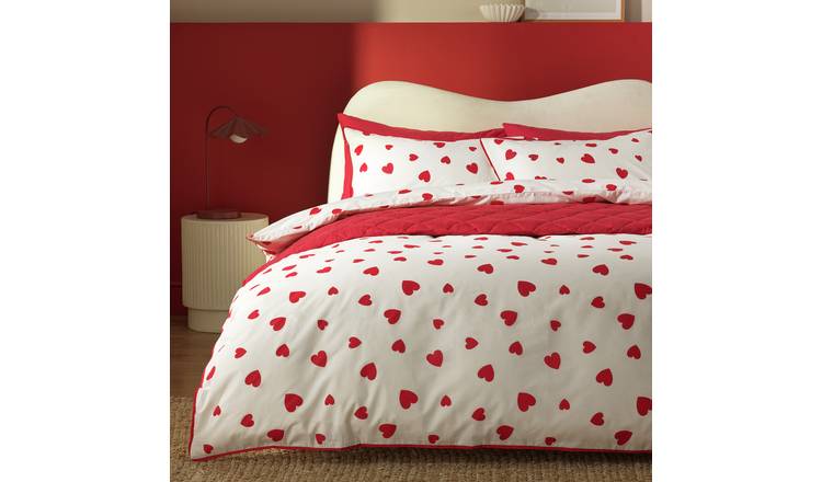 Argos Home Red Hearts White Bedding Set - Single