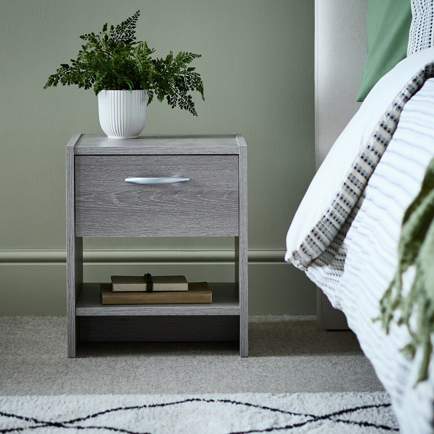 Argos Home Seville 1 Drawer Bedside Table - Grey Oak Effect