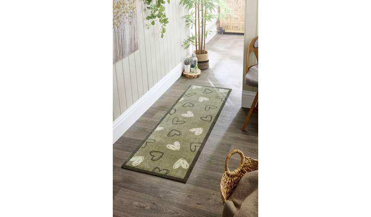 My Mat Welcome Heart Sage Short Pile Runner - 50x150cm