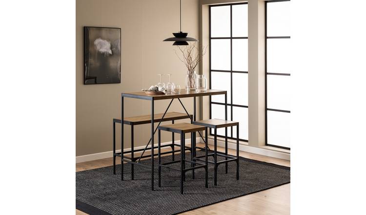 Furniture To Go Bahamas Oak Bar Table, Bench & 2 BlackStools