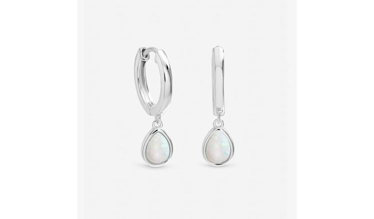 Inicio Silver Plated Peardrop Charm Hoops