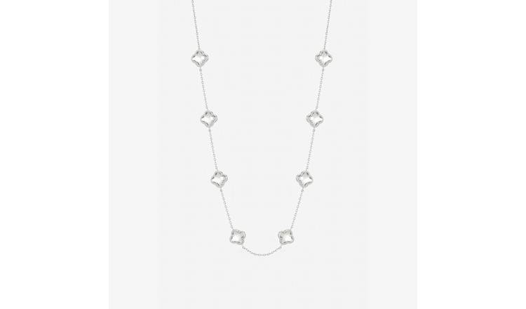 Inicio Sterling Silver Crystal Clover Necklace In Gift Pouch