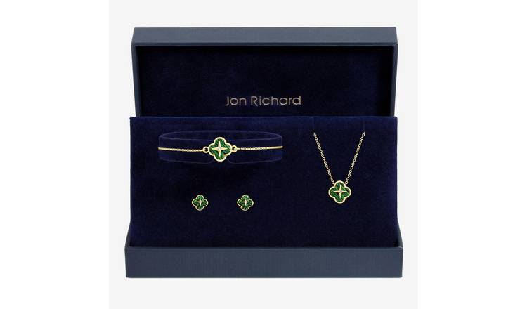 Jon Richard Gold Plated and Malachite Clover Trio Set