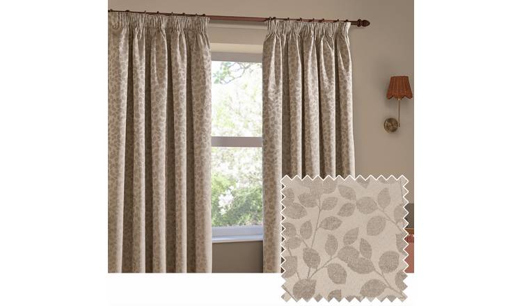 Wylder Grace Leaf Pencil Pleat Curtains - Taupe - 229x229cm