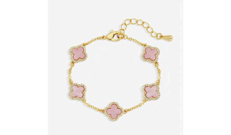 Jon Richard Gold Plated Pink Clover Bracelet