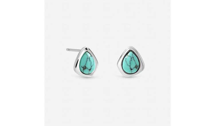 Inicio Silver Plated Turquoise Polished Stud Earrings 