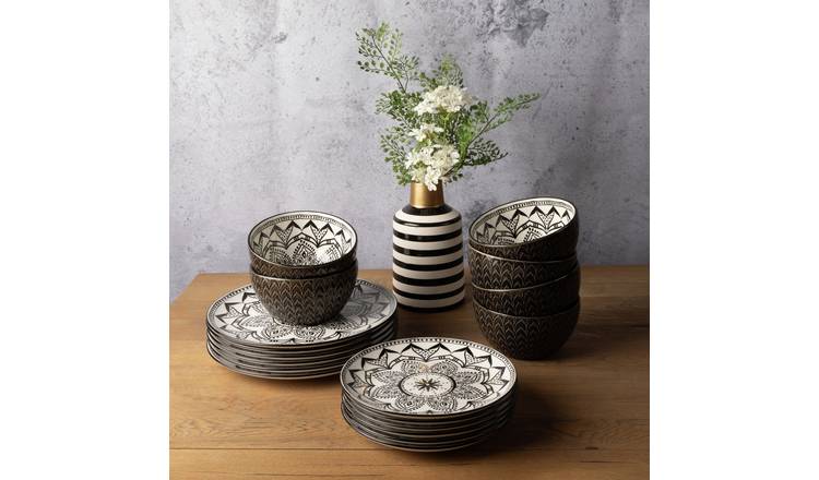 Code Maison 12 Piece Ceramic Inari Dinner Set - Black