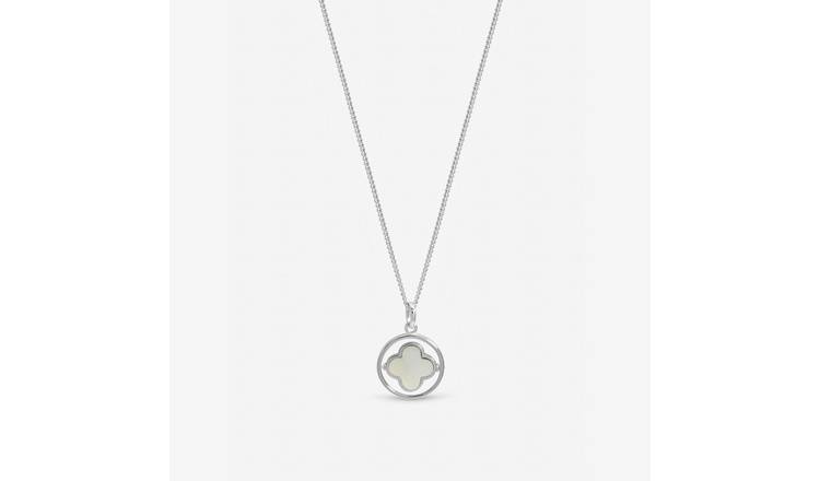 Inicio Silver Plated Mother of Pearl Spinner Clover Pendant 