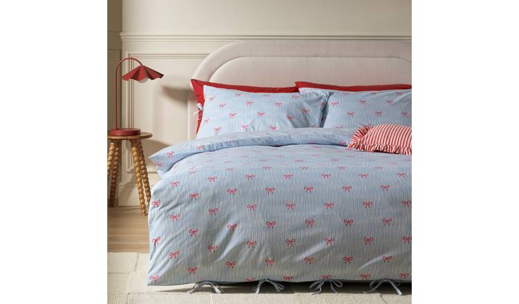 Argos Home Blue Stripe Bows Bedding Set - Double
