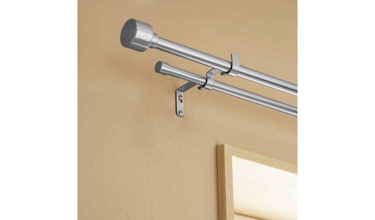 Argos Home Extendable Metal Stud Stainless Steel Double Curtain Pole - 120-210cm