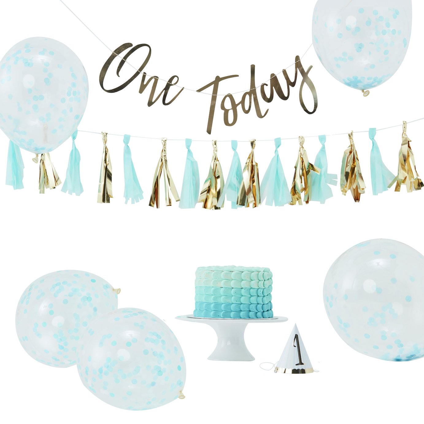Ginger Ray 1st Birthday Cake Smash Party Decorations - Blue