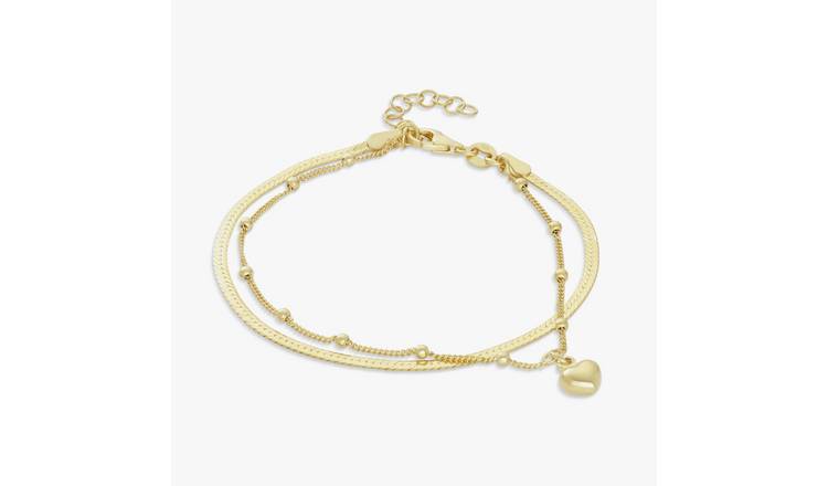 Revere 9ct Gold Plating Double Strand Heart Charm Bracelet