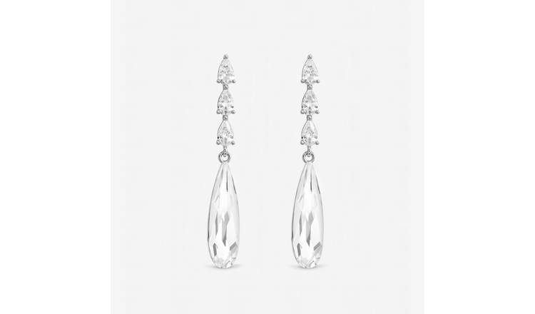 Jon Richard Rhodium Plated Linear Pear Drop Earrings