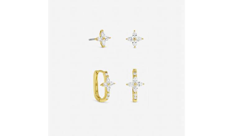 Jon Richard Gold Plated Crystal Floral Hoop Earrings Set