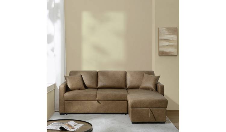 Habitat Reagan Faux Leather Right Hand Chaise Storage Sofa Bed - Tan