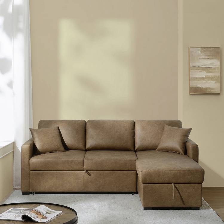 Habitat Reagan Faux Leather Right Hand Chaise Storage Sofa Bed - Tan 0