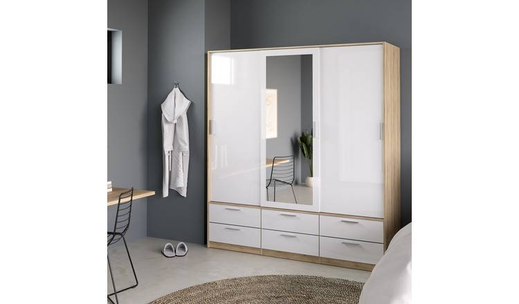 Furniture To Go Line 3 Doors 6 Drawers Wardrobe - White