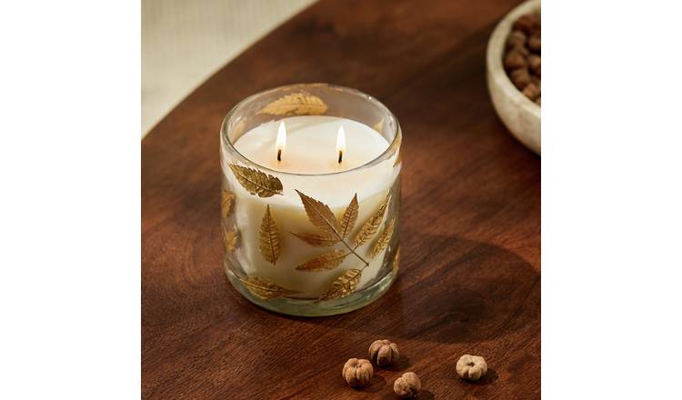 Argos Home Floral Pressed Large Glass Multiwick Candle - Autumn Spice