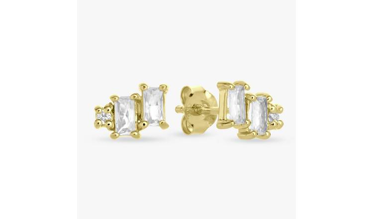 Revere Gold Plated Sterling Silver Baguette Stud Earrings