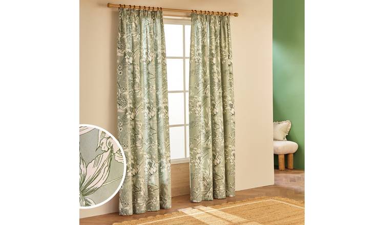 Habitat Botanical Print Pencil Pleat Curtains - Sage - 229x229cm