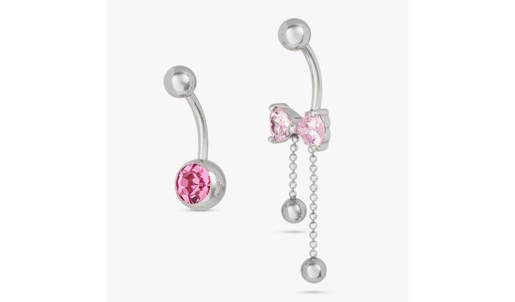 Revere Surgical Steel Pink Stone Bow Belly Bar - Pack of 2