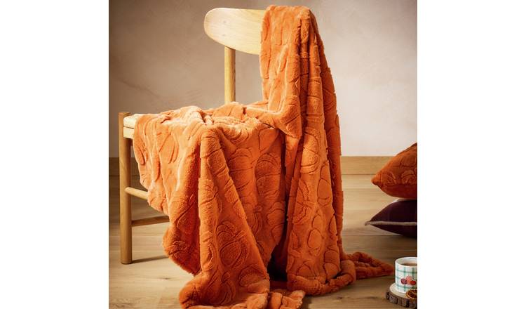 Argos Home Autumnal 3D Pumpkin Pattern Orange Throw
