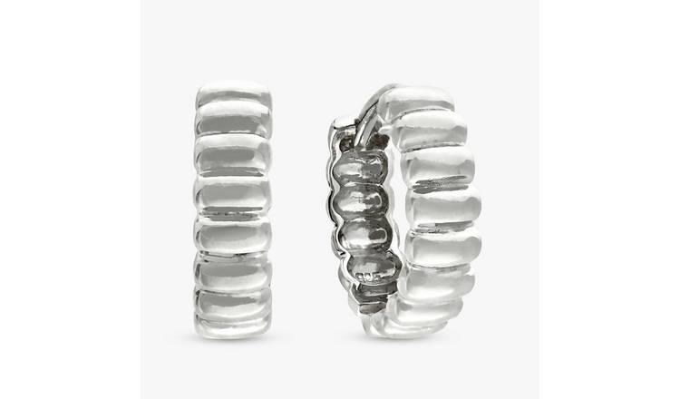 Revere Sterling Silver Ribbed Huggies Earrings
