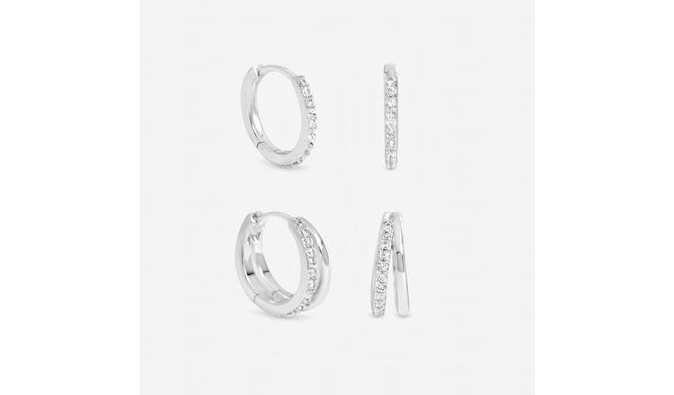 Inicio Silver Plated Pave Hoops Earrings - Pack of 2