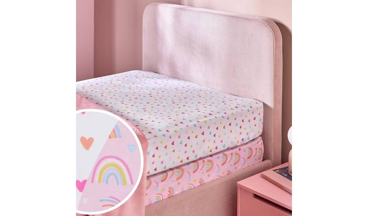 Argos Home Nursery Unicorn Hearts Pink 2 Pack Fitted Sheet - Single