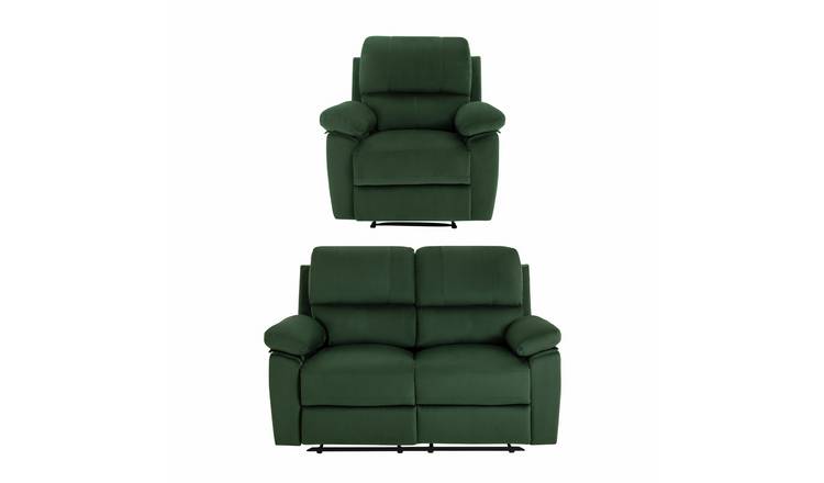 Argos Home Toby Velvet Chair & 2 Seater Recliner Sofa -Green
