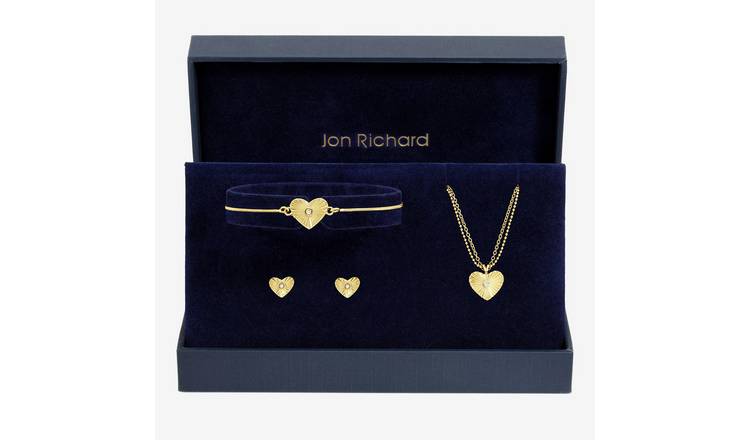 Jon Richard Gold Plated Diamond Cut Heart Gift Set
