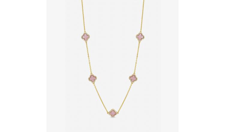 Jon Richard Gold Plated Pink Station Clover Necklace