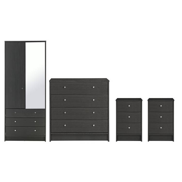 Argos Home Malibu 4 Piece 2 Door Mirror Wardrobe Set - Black 0