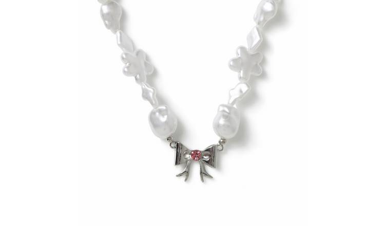 Flitzy Kids Bow Pendant White Pearl Chain Necklace